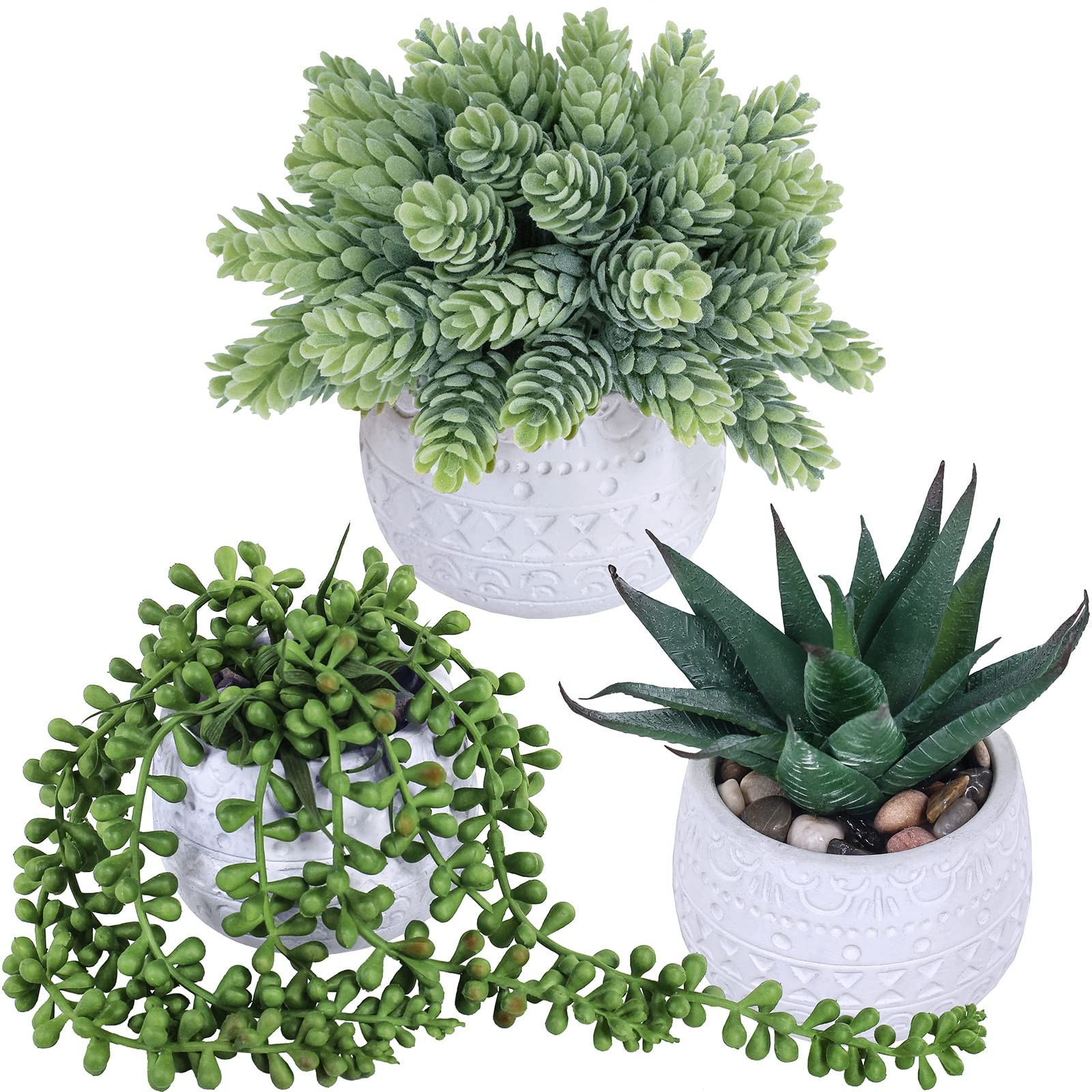 Winlyn 3 Pcs Assorted Small Potted Succulent Plants Artificial Aloe Hanging S…