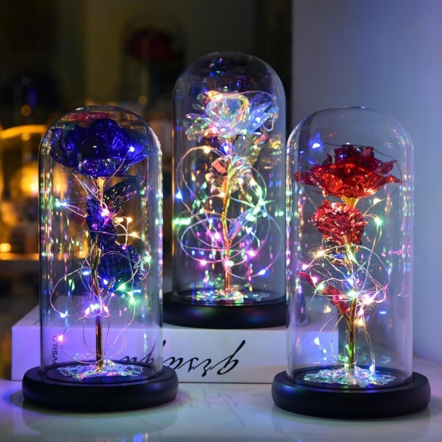 Eternal Forever Galaxy Rose Flower In Glass Dome LED Light Romantic Gift for Her