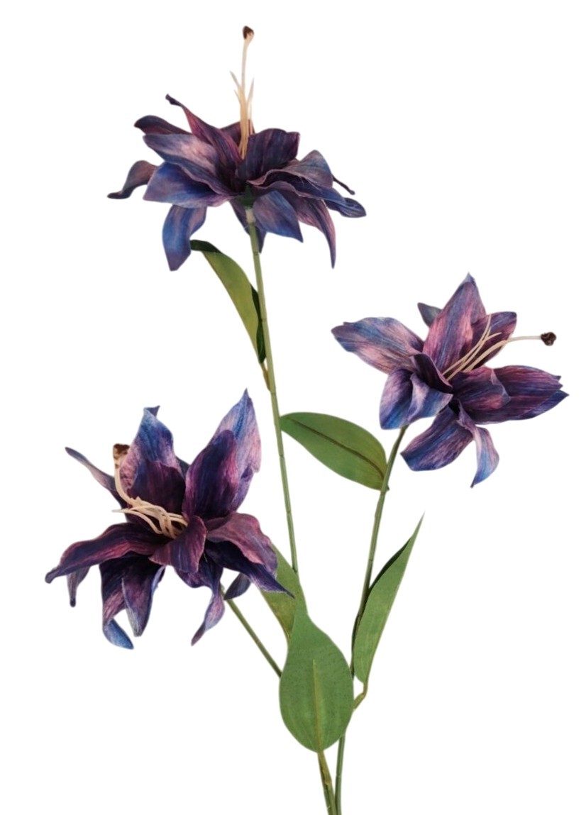 Luxury Artificial Tiger Lily Stem 34 Inch | Purple Blue Faux Lily | Designer Art