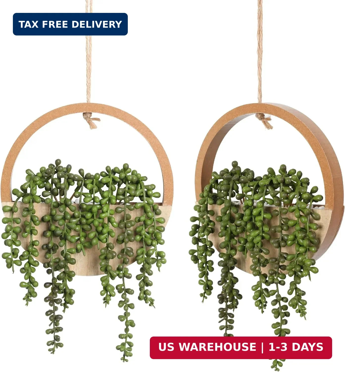 Floweroyal 2pcs Artificial Succulents Hanging Plants 12.2” Fake String of Pearl