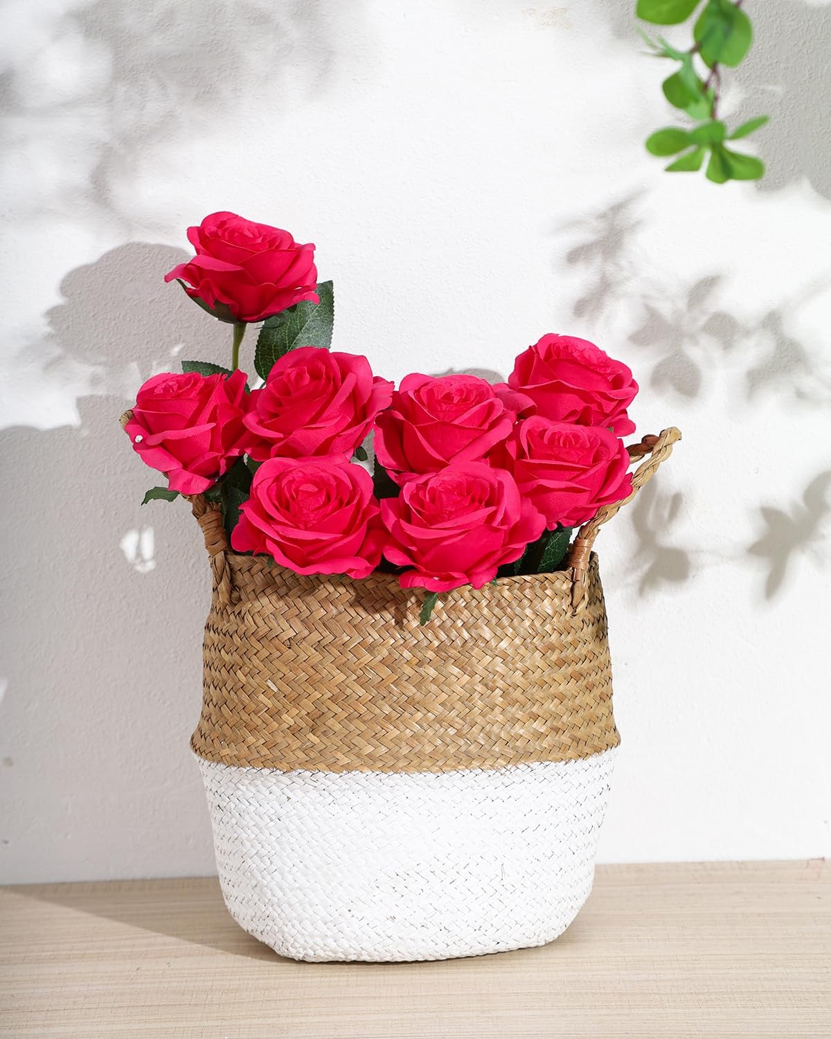 10Pcs Hot Pink Roses Artificial Flowers, Faux Silk Roses with 21.2″ Long Stem…