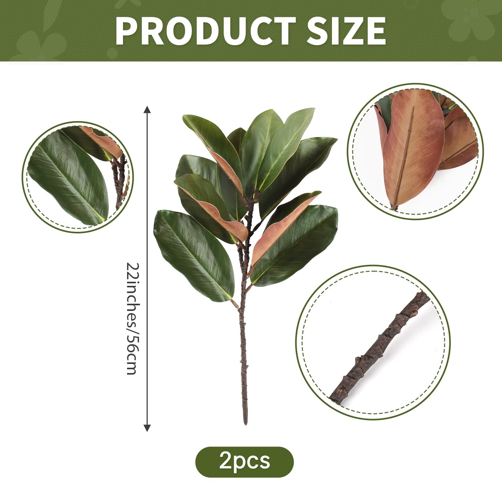2pcs Magnolia Artificial Leaves Branches 22″ Faux Magnolia Leaves with Stems …