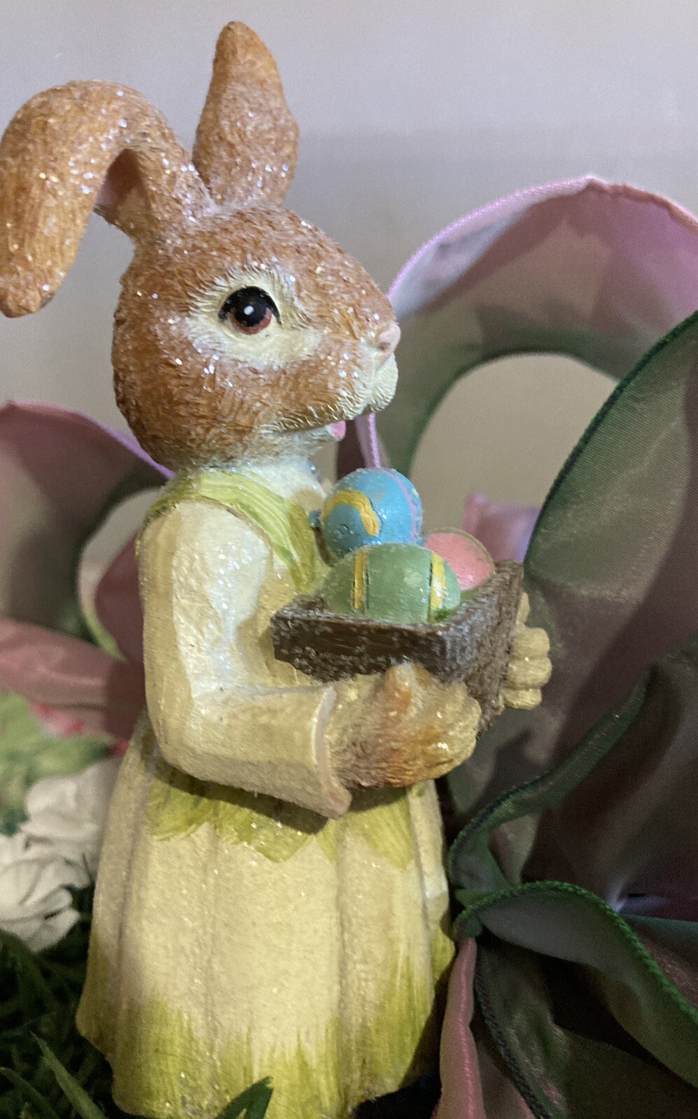 Mother Bunny Collecting Easter Eggs in Large Urn