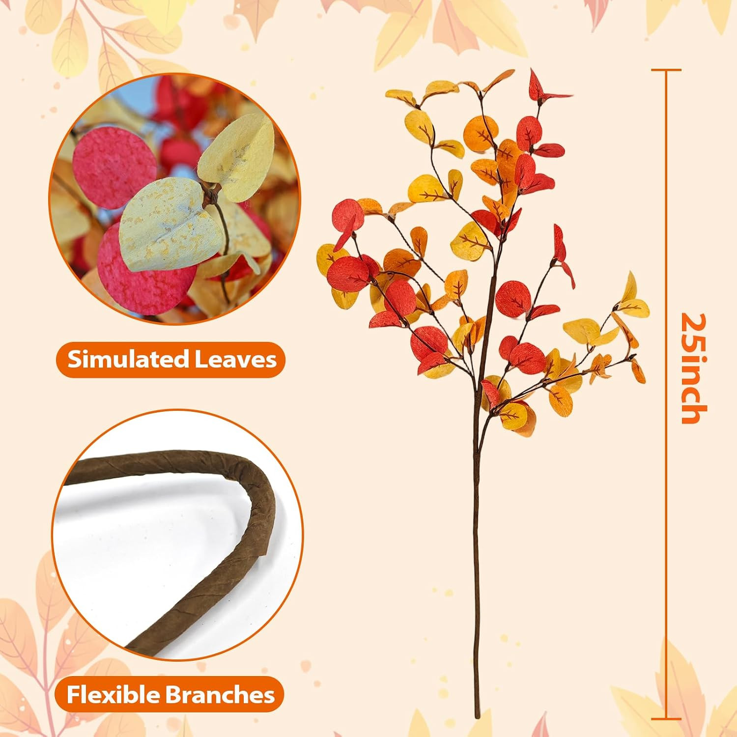 Artificial Fall Eucalyptus Stems, 12 Pcs 27.5 Inch Fake Fall Leaves Branches for