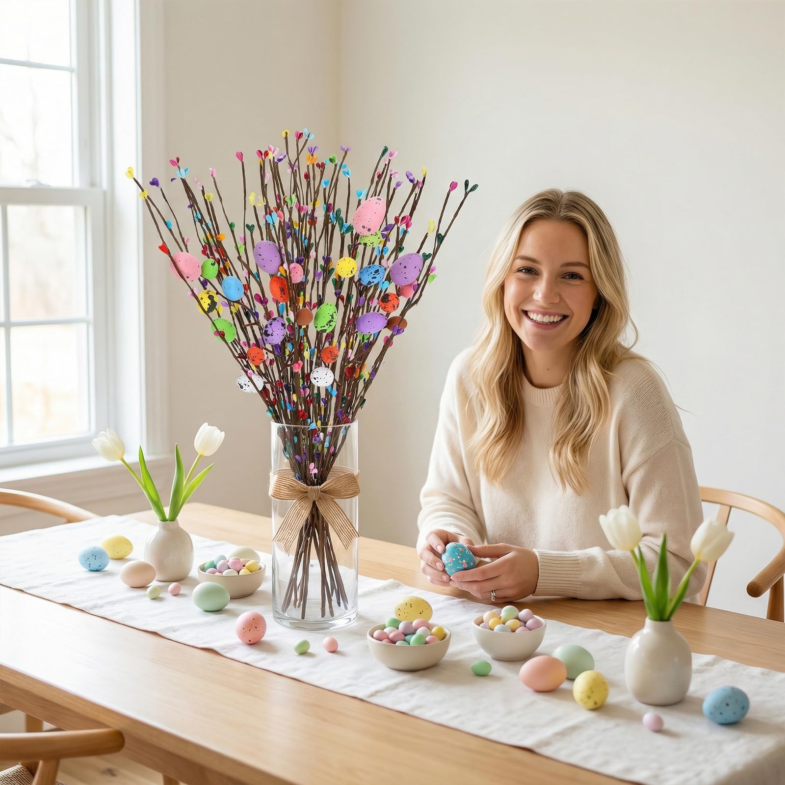 26 Pcs Easter Decorations Artificial Spray Vine with Pastel Easter Eggs and B…