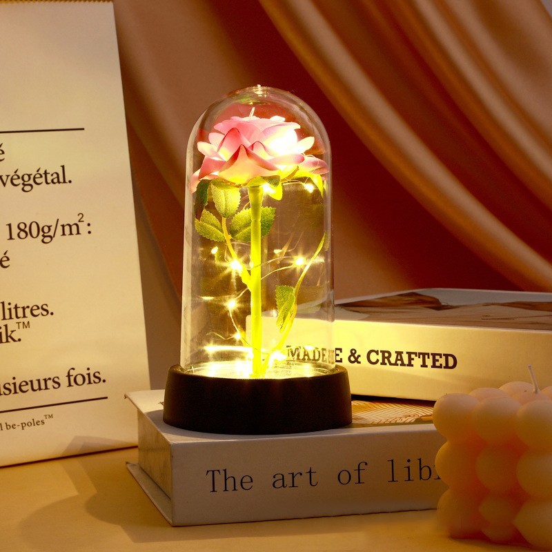 Eternal Rose LED Glass Dome Artificial Flower Romantic Gift for Her Anniversary