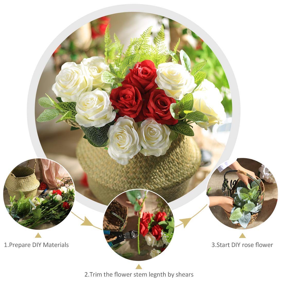 10Pcs Artificial Roses Flowers, Realistic Blossom Roses, Real Touch Silk Rose…