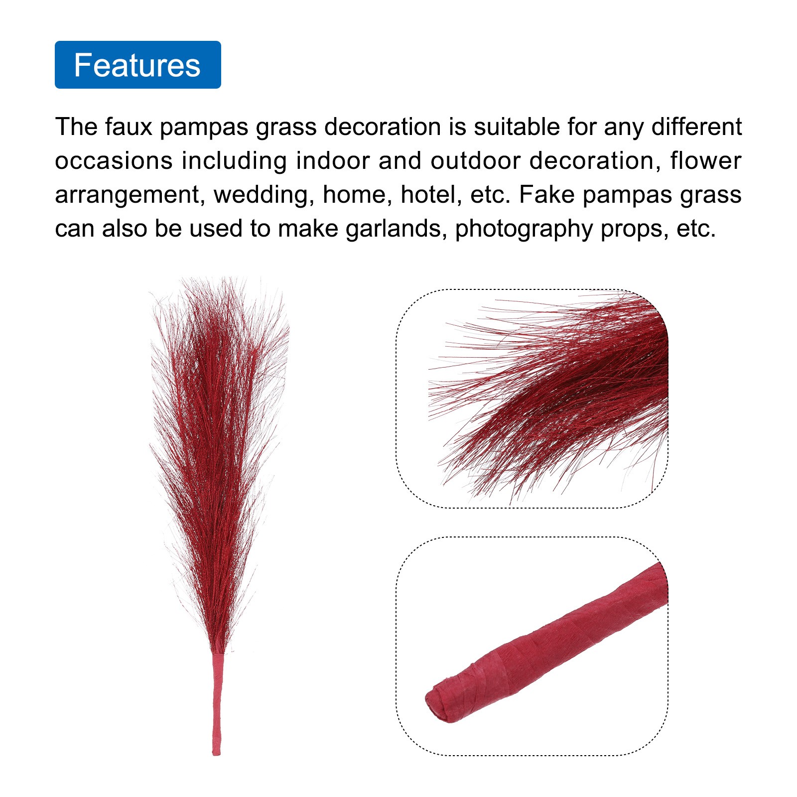 3Pcs Pampas Grass 17.7″ Fake Pampas Grass for Wedding Decoration Red