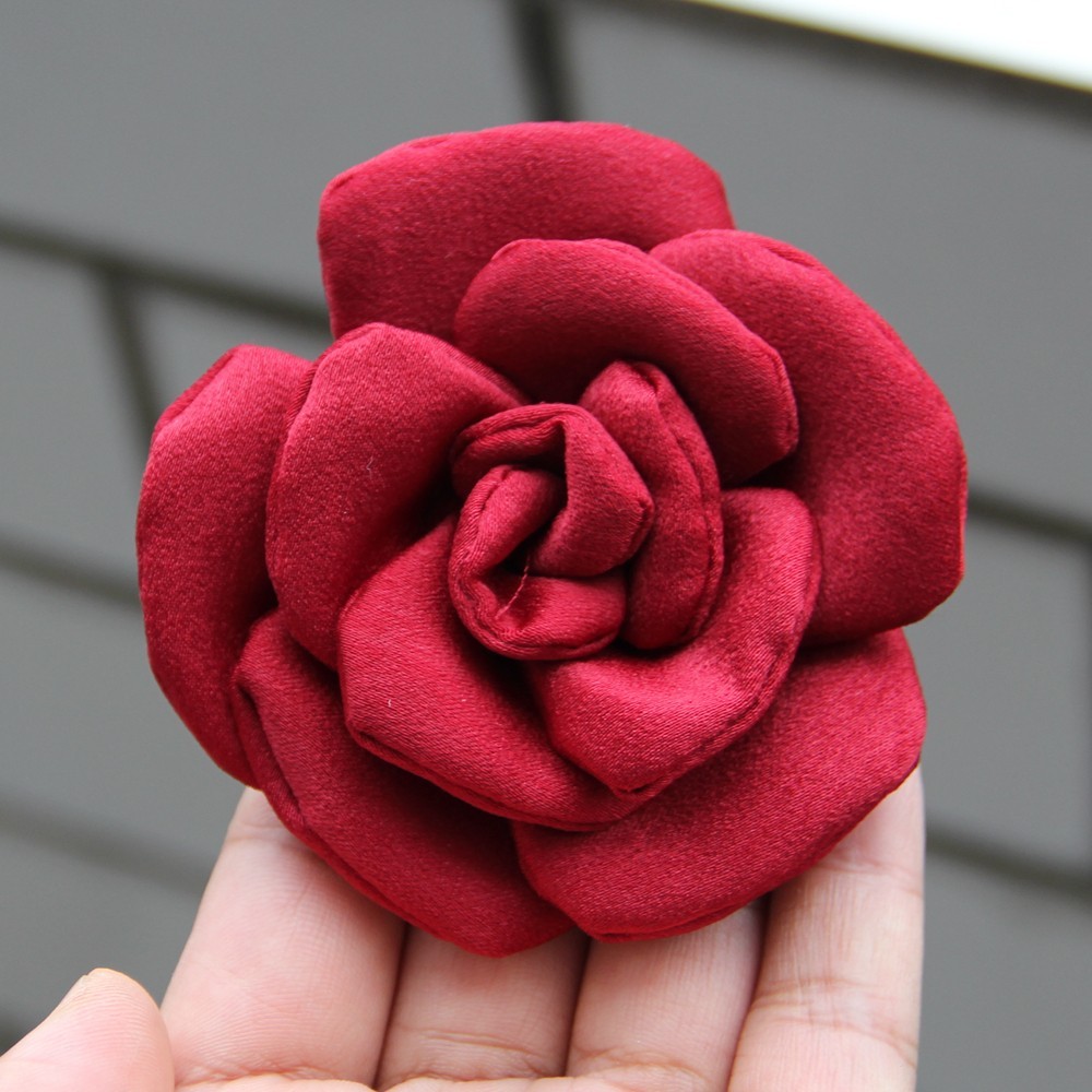 8cm Colorful Handmade Fabric Camellia Flowers Burned Edge Camellia For Crafts