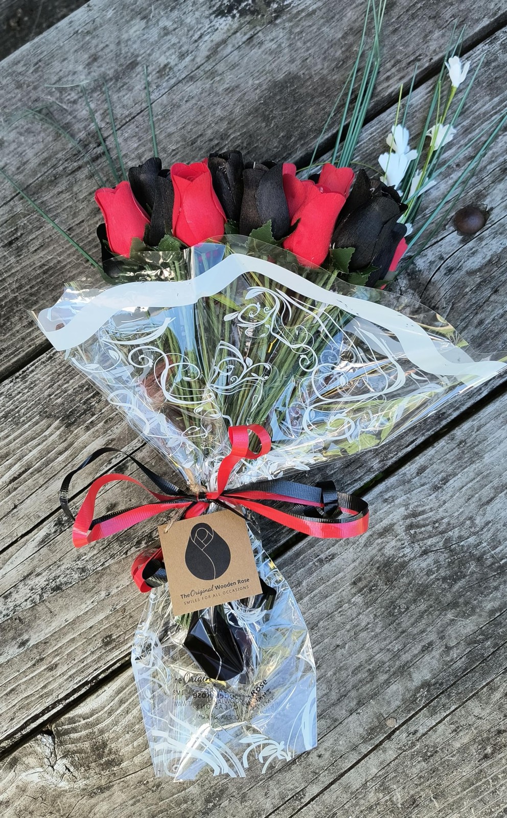 3 Dozen 36 Pcs Black, Red Wooden Rose Bouquet, Artificial, Gift, Decoration