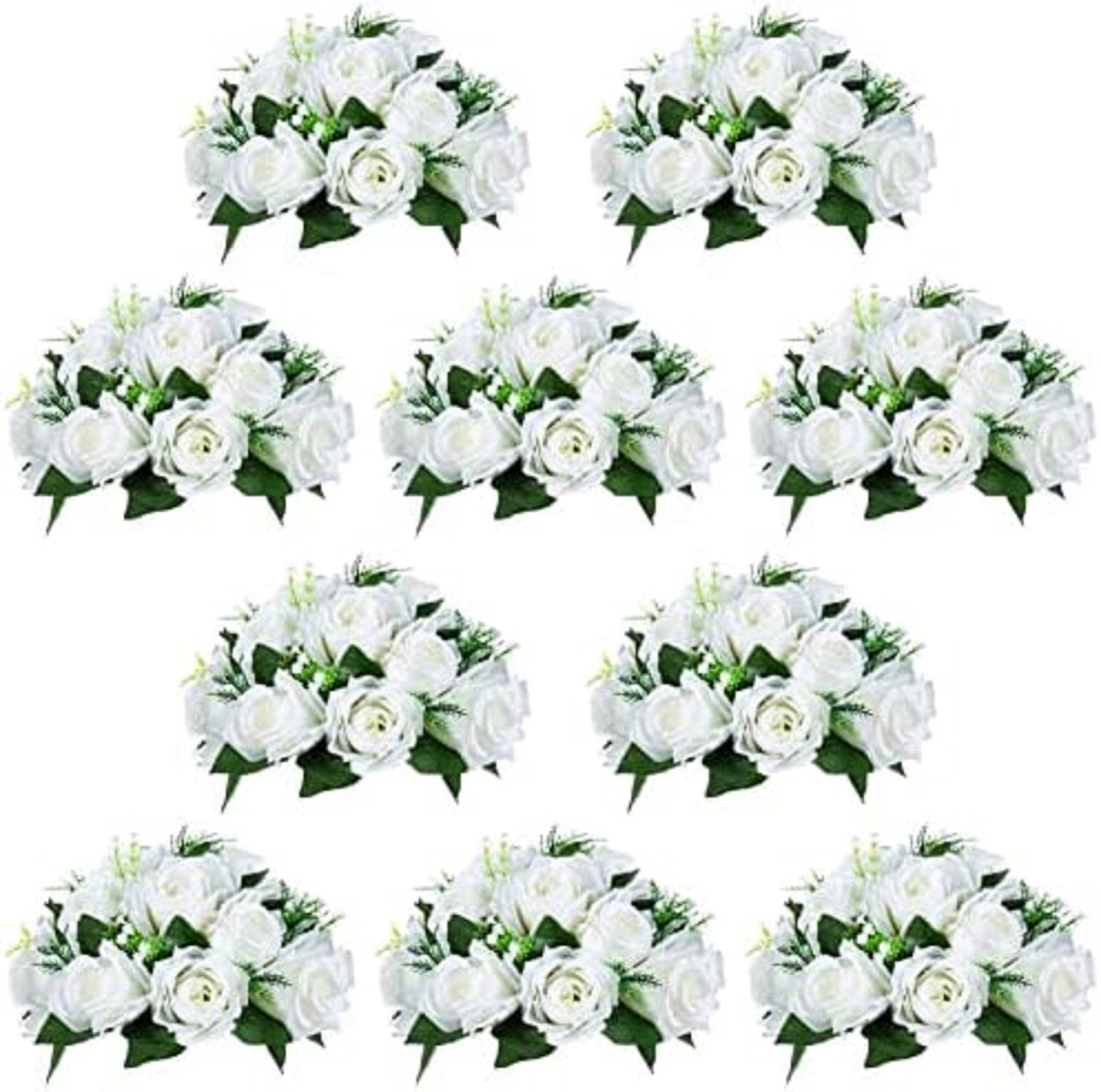 NUPTIO 10 Pieces White Fake Flower Ball Arrangement Bouquet 15 Heads Plastic …