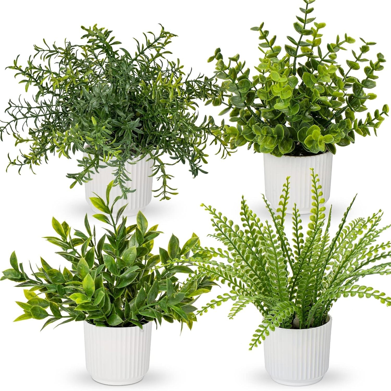 4 Pack Artificial Potted Plants Eucalyptus Rosemary Boston Fern ZZ Plant Fake…