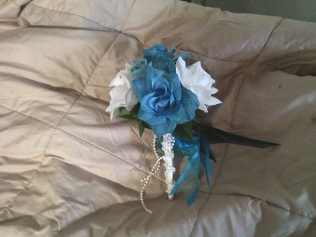 Used Artificial Blue, Black & White Rose Flower Wedding Bouquets