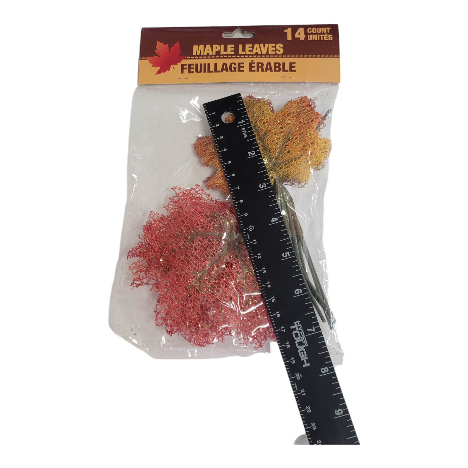 Lot of 2 Autumn Mesh Maple Leaves Wire Stems Glitter Golds Yellows 14 Each Bag
