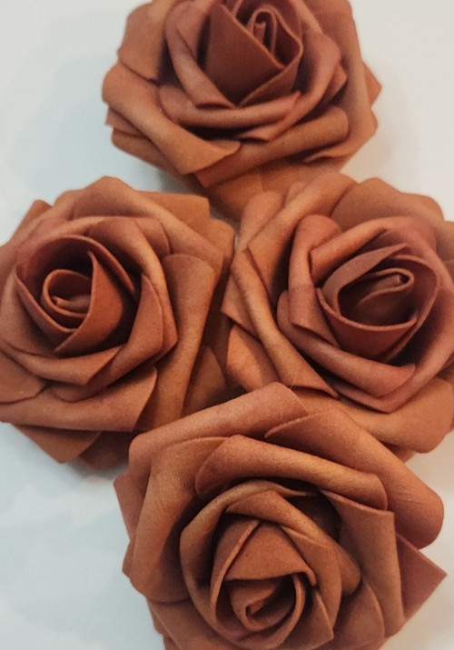 21 Foam Flower Blossom Heads Roses Terracotta Sunset & Burnt Orange Stemless