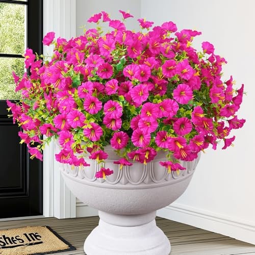Look Real Artificial Flowers for Outdoors, Realistic Fake 12 Bundles Fuchsia