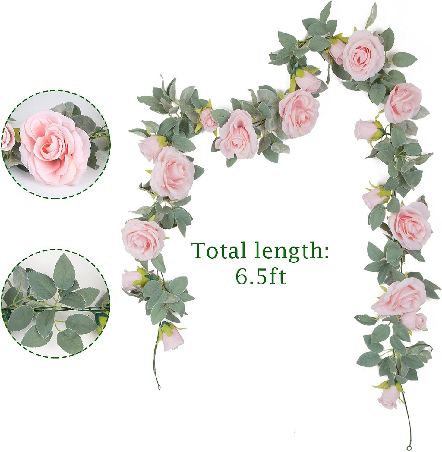 4 Pack Artificial Pink Rose Vine Garland 26FT Silk Flower Wedding Decor