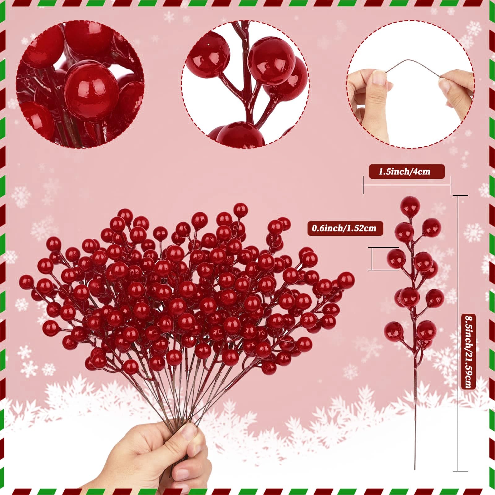 24 Pcs Christmas Tree Decorations, Christmas Ornaments Artificial Red Berry S…
