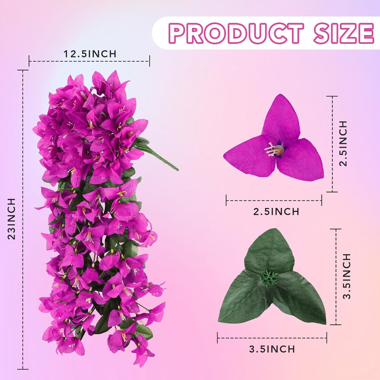 Fuchsia Artificial Bougainvillea Flowers – 12 Pcs UV Resistant Hanging Vines