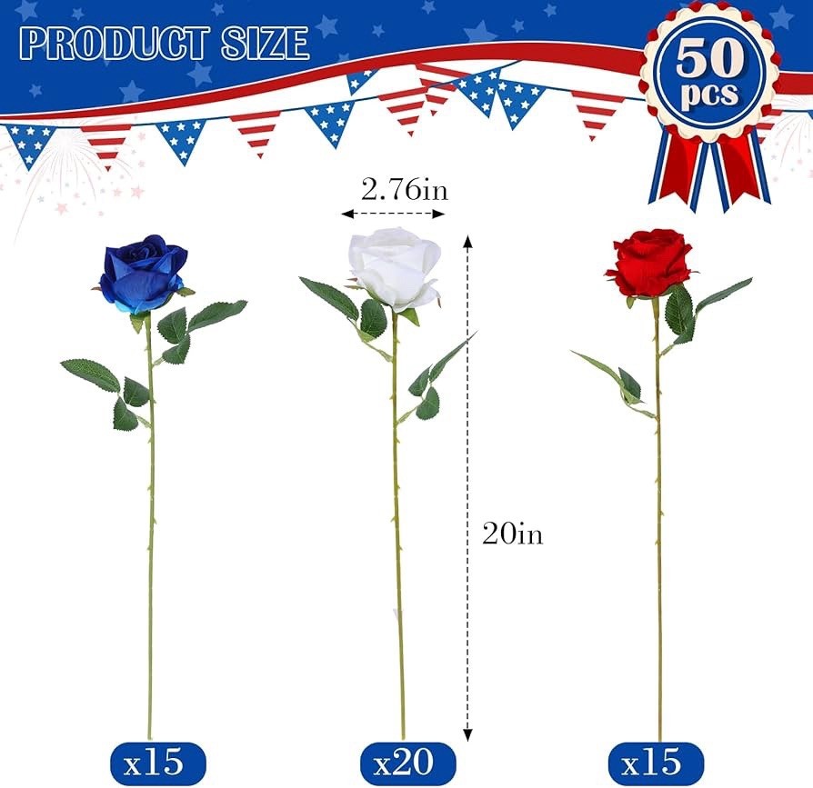 Artificial Roses in Bulk for 4th July Wedding Centerpieces Home Decor 50 Pcs