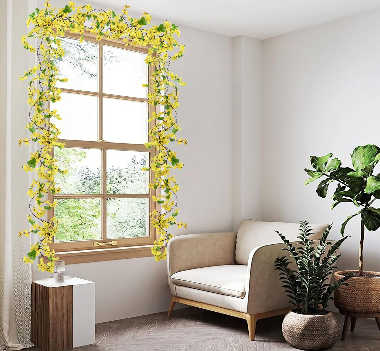 5Pcs Artificial Flowers Vine Yellow Spring Silk Flowers Garland Artificial Ja…