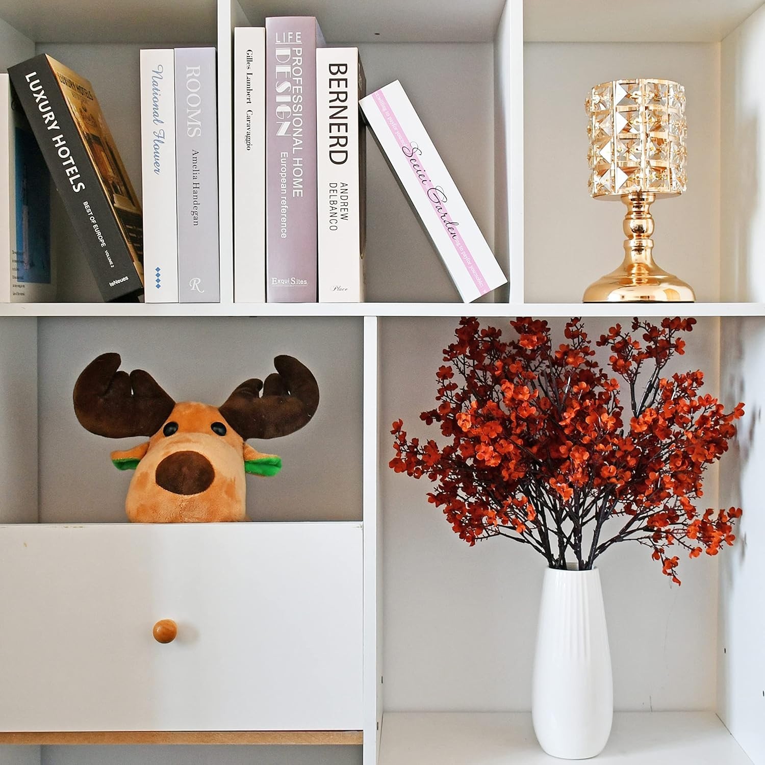 Burnt Orange Silk Baby’s Breath Flowers – 6 Bundles with Bendable Stems