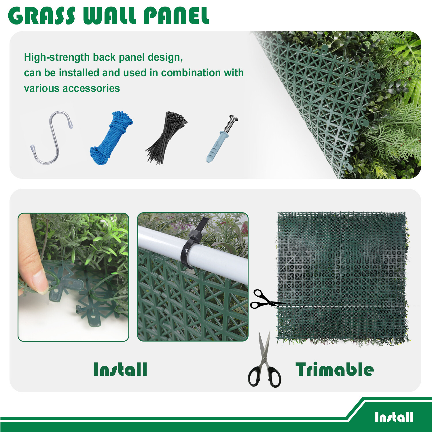 40″ Artificial Grass Mats 3D Mixed Plant Wall Ledge Decor For Home Festival #12