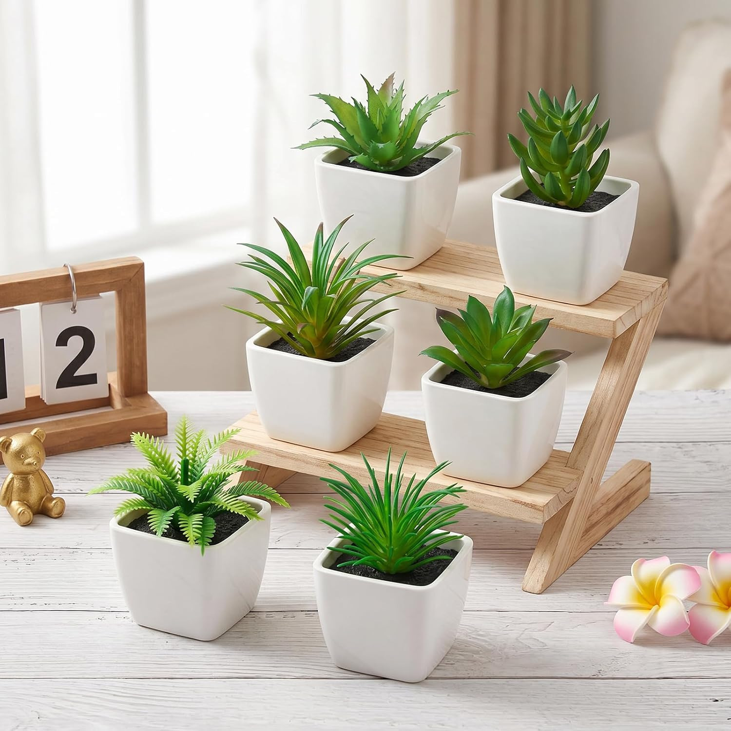 6Pcs Realistic Fake Succulents Plants Potted Decoration Small