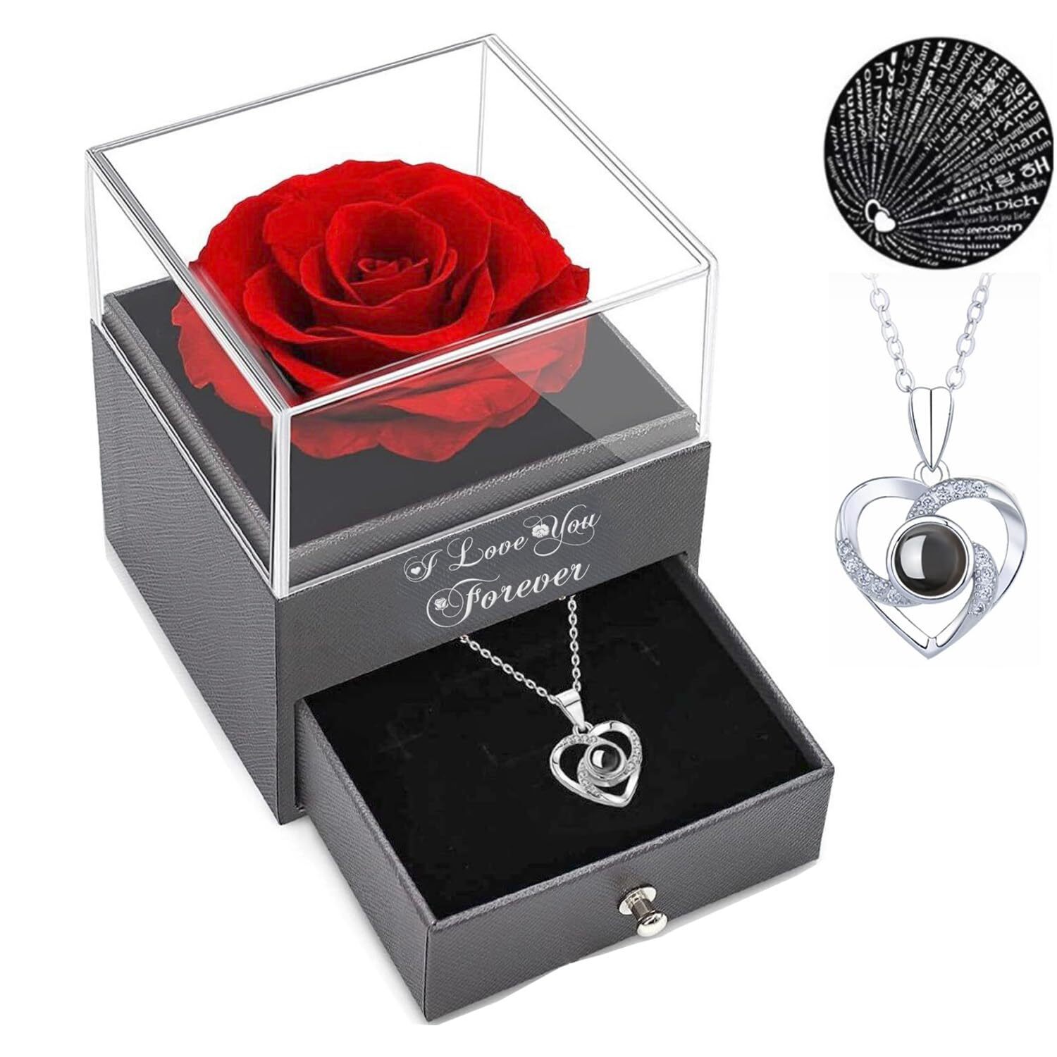 Preserved Real Rose Gift with Necklace for Birthday Valentine’s Day Mother’s Day