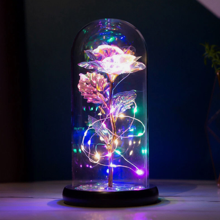 Forever Galaxy Rose In Glass Dome Eternal LED Light Flower Valentine’s Day Gift.