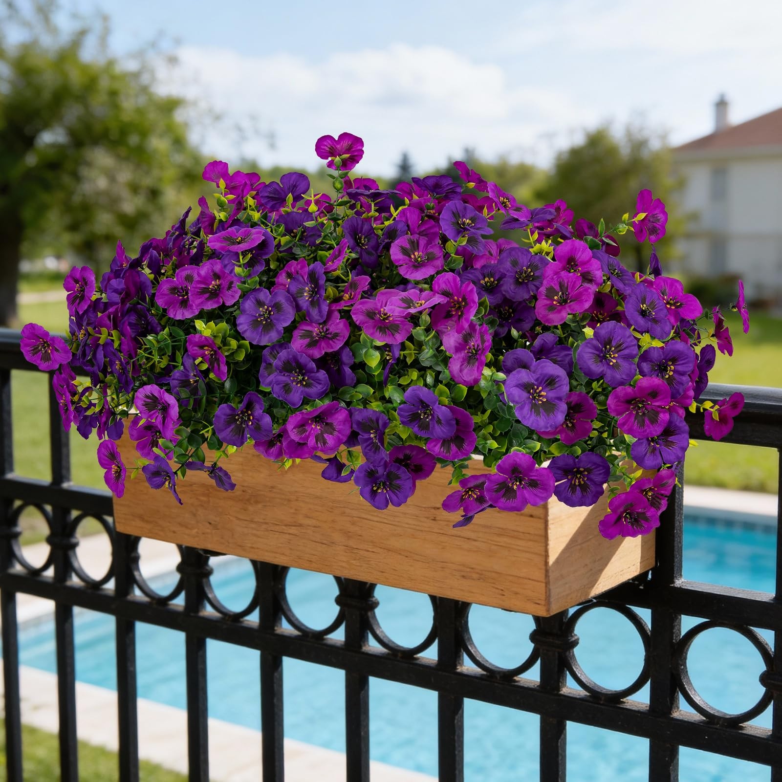 12 Piece Outdoor Artificial Flowers Fake Pansies -Two-Tone Faux Flowers per Stem