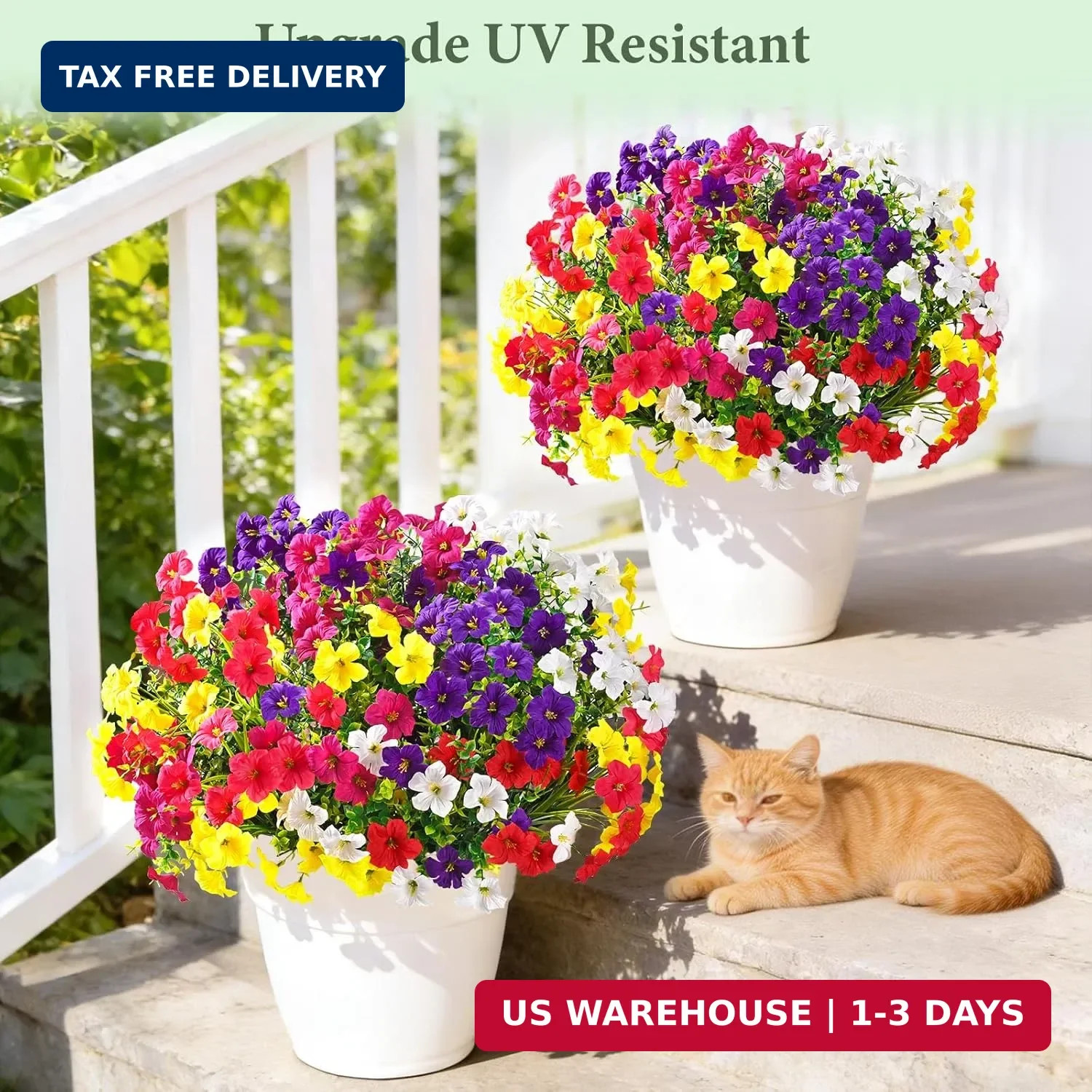 Artificial Flowers for Outdoors, 12 Bundles Mixed Color Artificial Petunias Fake