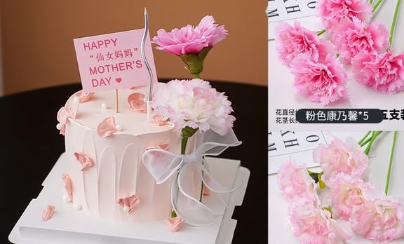 50 Artificial Silk Carnation Flower Head with Stems Set,Vase Fillers, for Hom…