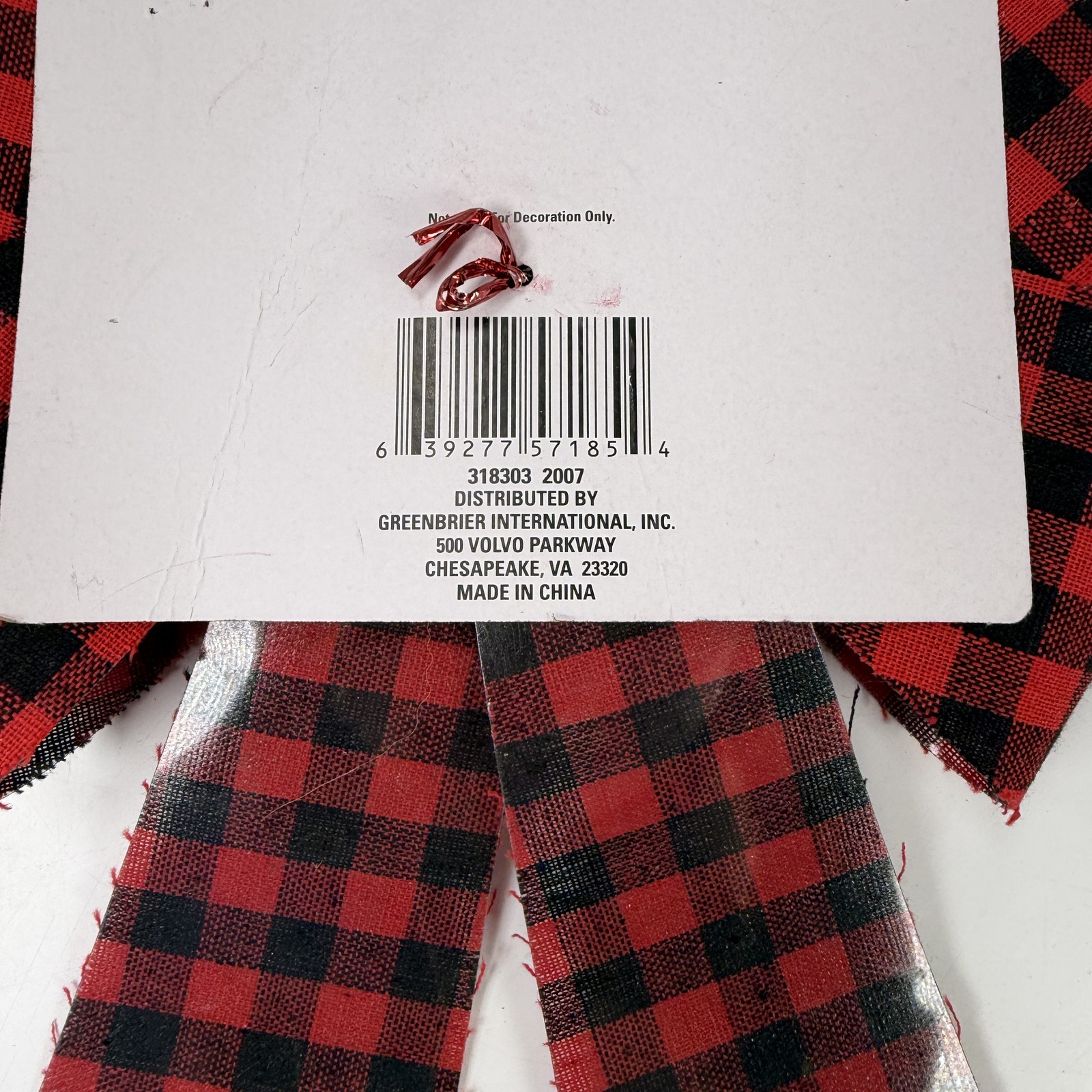 Christmas HOUSE Red Black Buffalo Plaid Decorative Bow 14.6″ Holiday Decor New