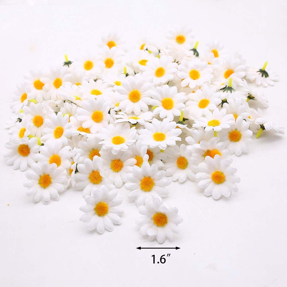 200PCS Fabric Daisy Flower Heads, 1.5 Inch White Artificial Daisies