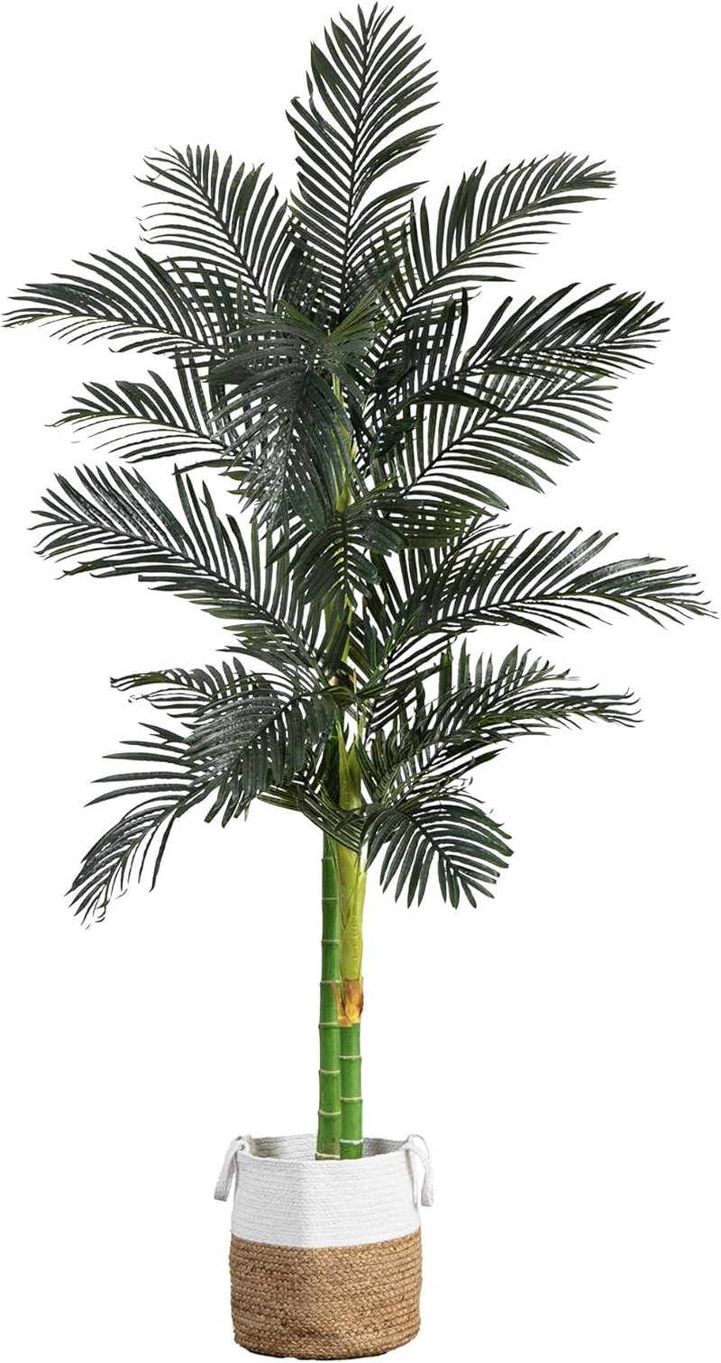 8Ft Golden Cane Artificial Palm Tree with Handmade Cotton Planter