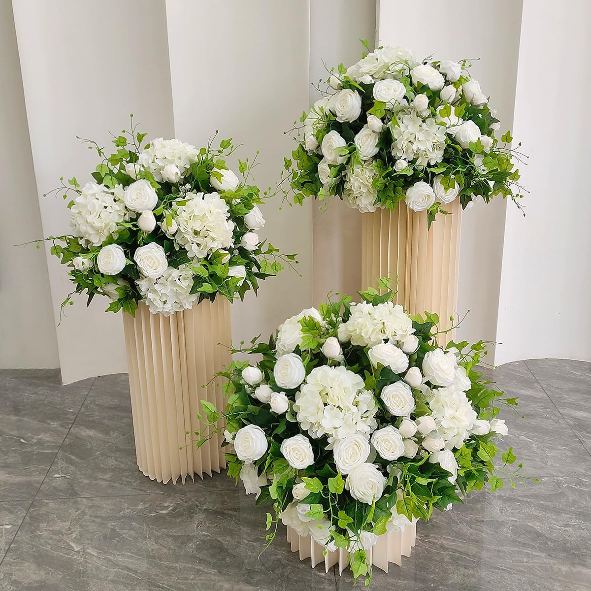 100PCS Ivory Silk Hydrangea Flowers with Stems for Wedding & Party Decor