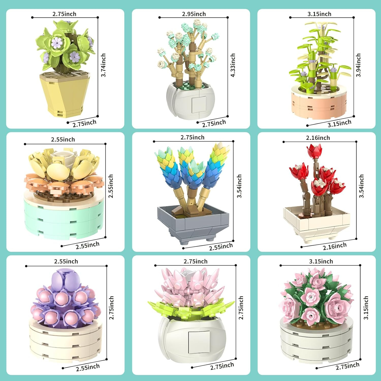 Jmbricklayer Flowers Succulents Botanical Valentines Building Sets, Plants Offic