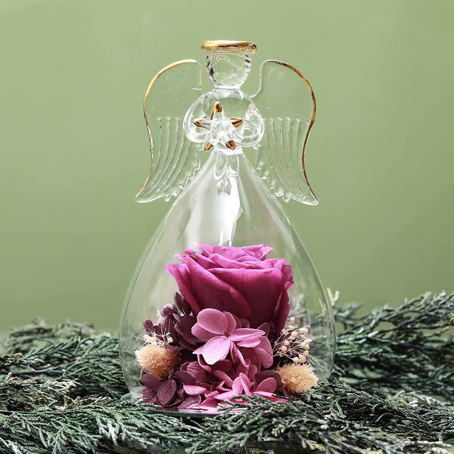 Preserved Purple Rose Christmas Birthday Gift Glass Angel For Women Wife Mom