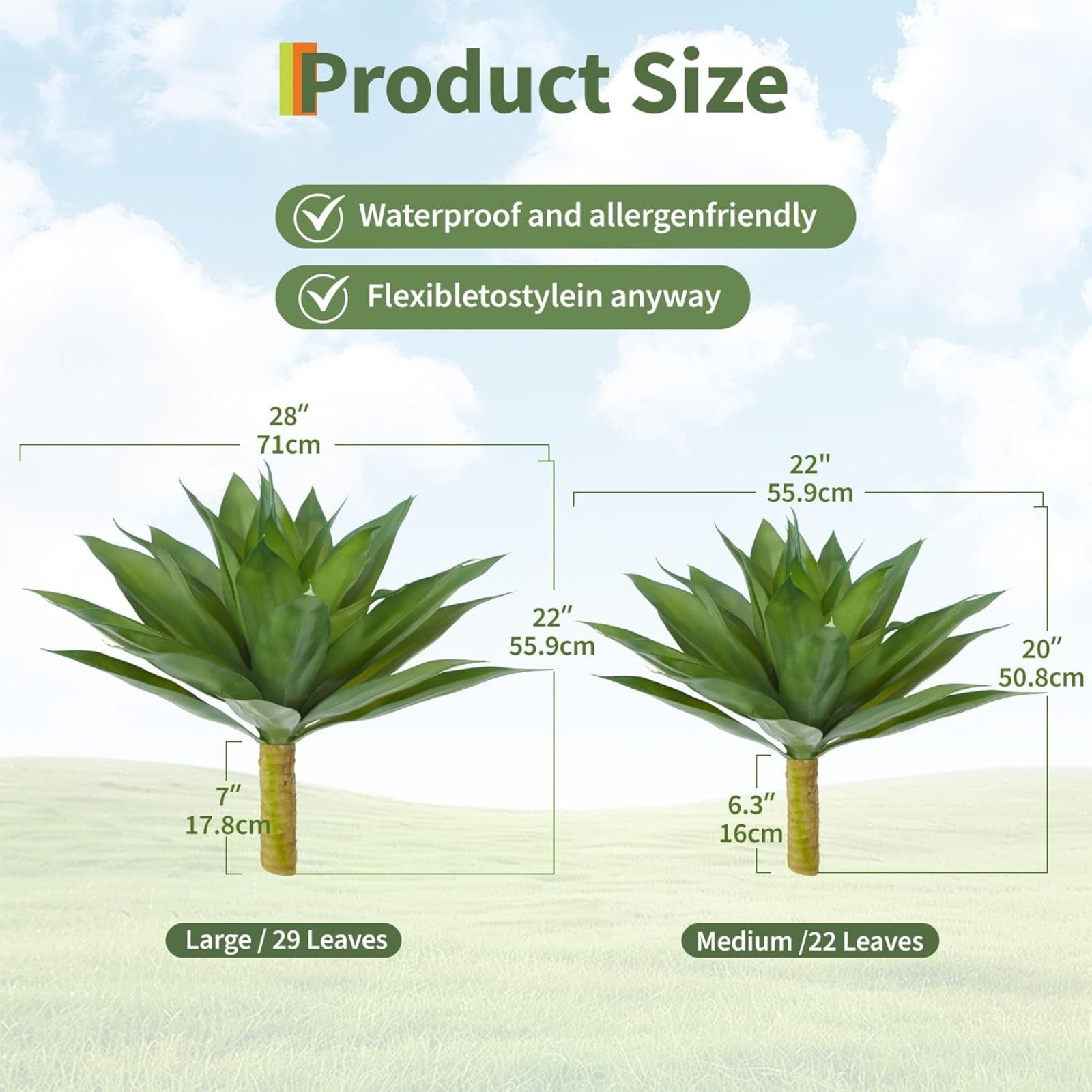 2PC 22/29 Leaves Artificial Agave Plant Set UV Resistant Realistic Fake Plant