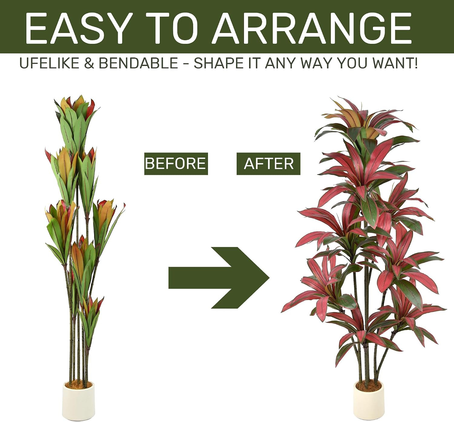 6FT Lifelike Artificial Dracaena Tree with Red Ti Leaves for Home & Office Decor