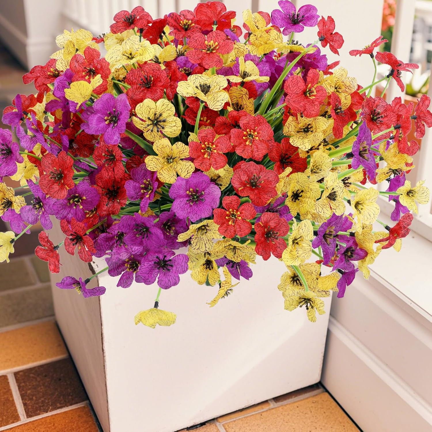 Geegoods Artificial Mums Flowers for Outdoors, 16 Bundles UV Resistant Fake Plas