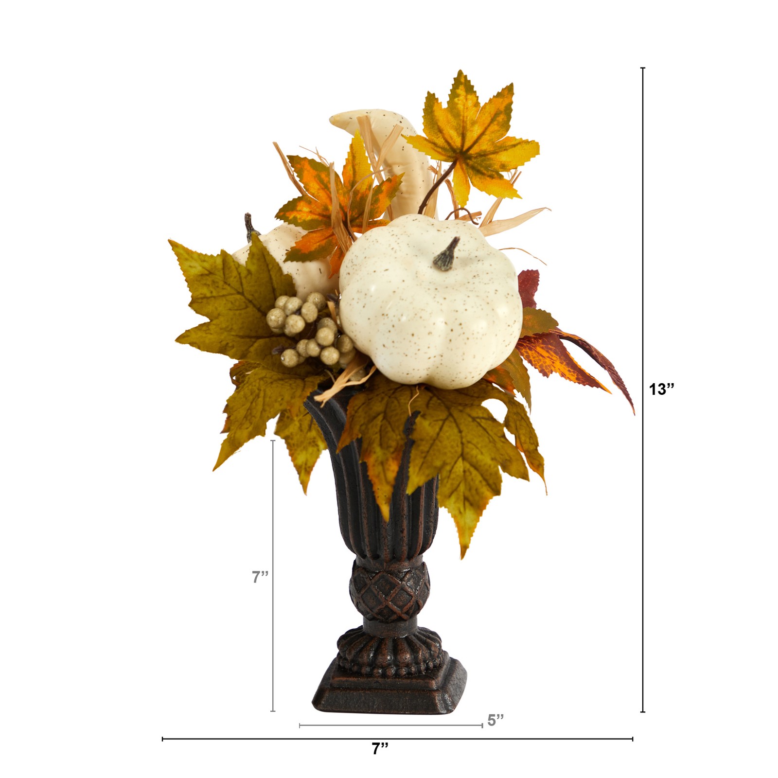Nearly Natural 13″ Fall Pumpkin & Berries Artificial Autumn Arrangement in Urn