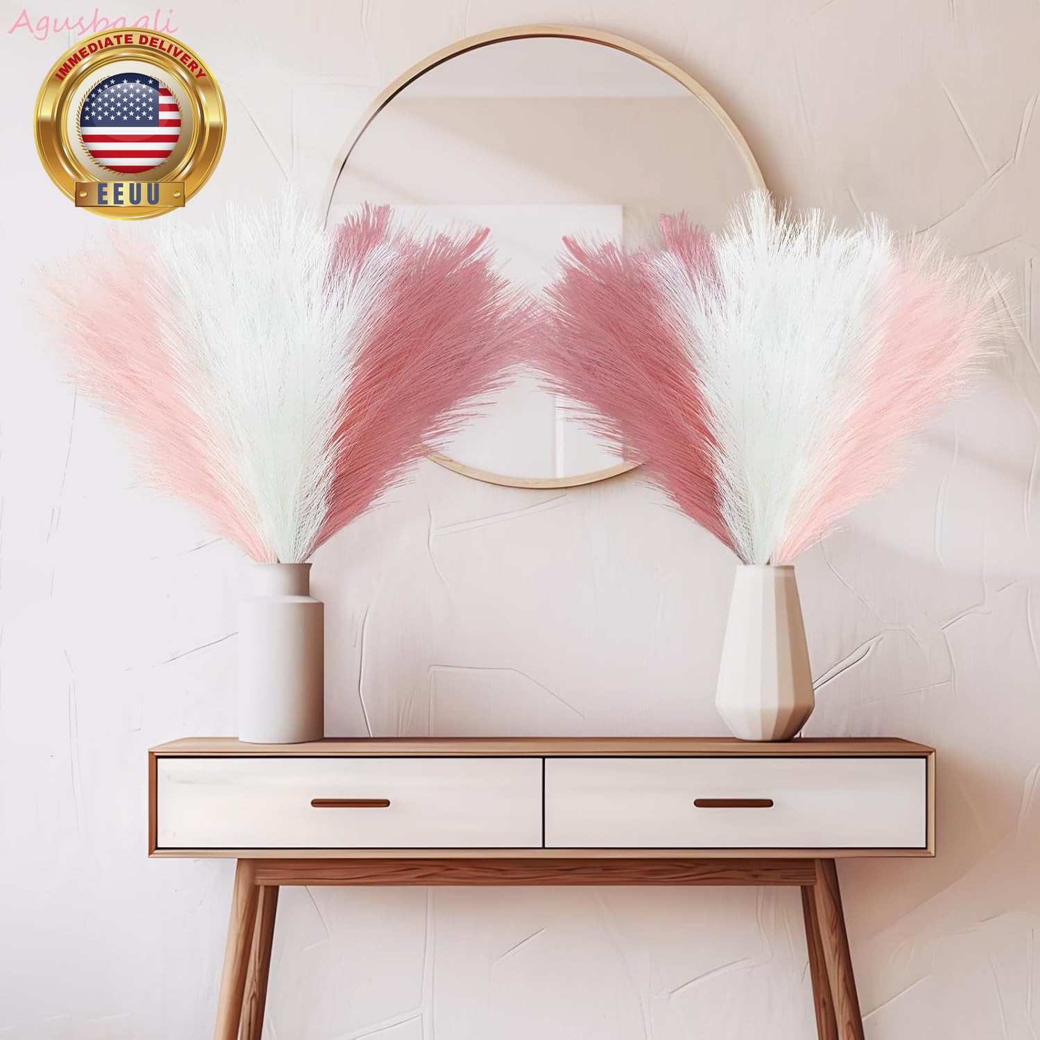 30Pcs Pink Faux Pampas Grass, 21.6In Fluffy Artificial Colored Pompas Grass Shor