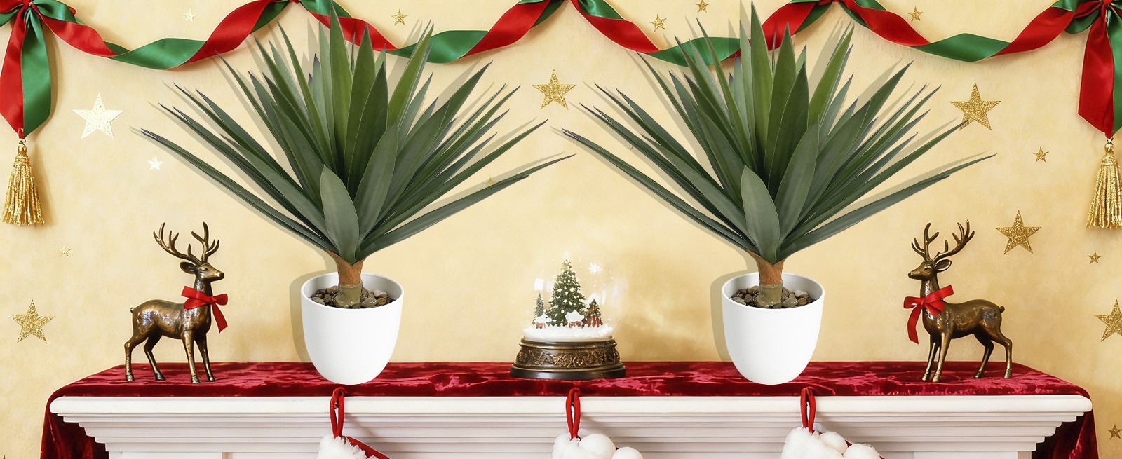 Artificial Agave Plant 42 cm 48 Leaves with 4.5 Inch White Pot and Decorative