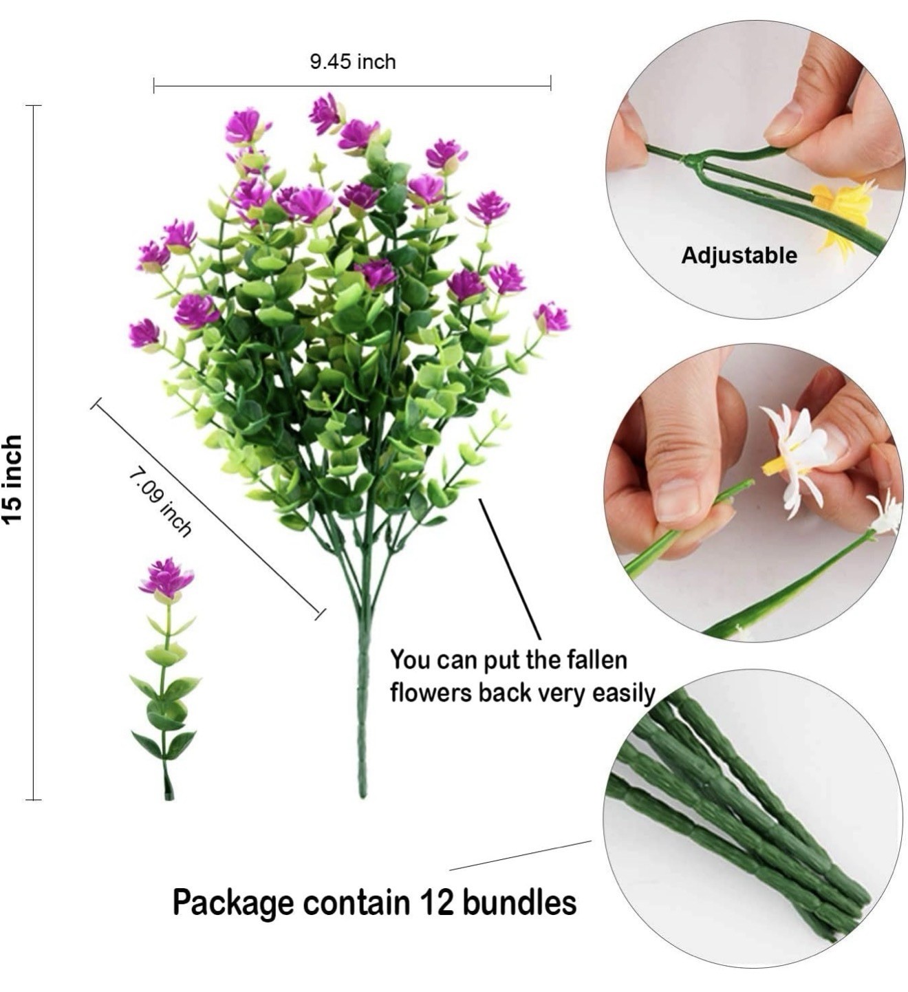 Artificial Flowers Outdoor Fake Plants 12 Bundles UV Resistant No Fade Magenta