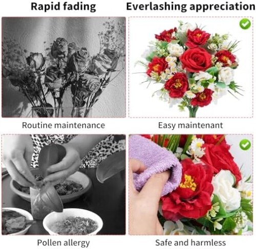 Artificial Flowers Red Rose Peony Hydrangea Silk Flowers,Bridesmaid Flower Bouqu
