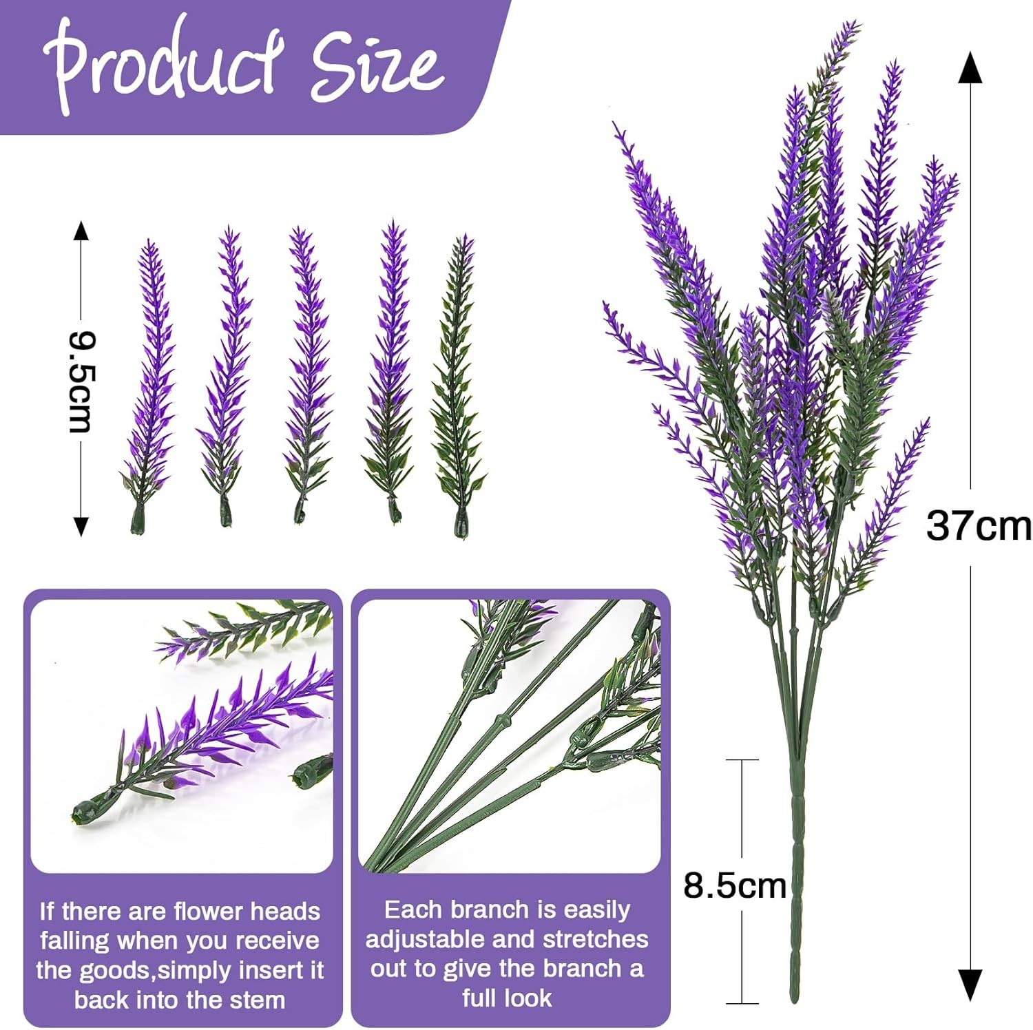 RAINFLOW Artificial Lavender Flowers – 8 Pcs Faux Lavender Plant Artificial Fake