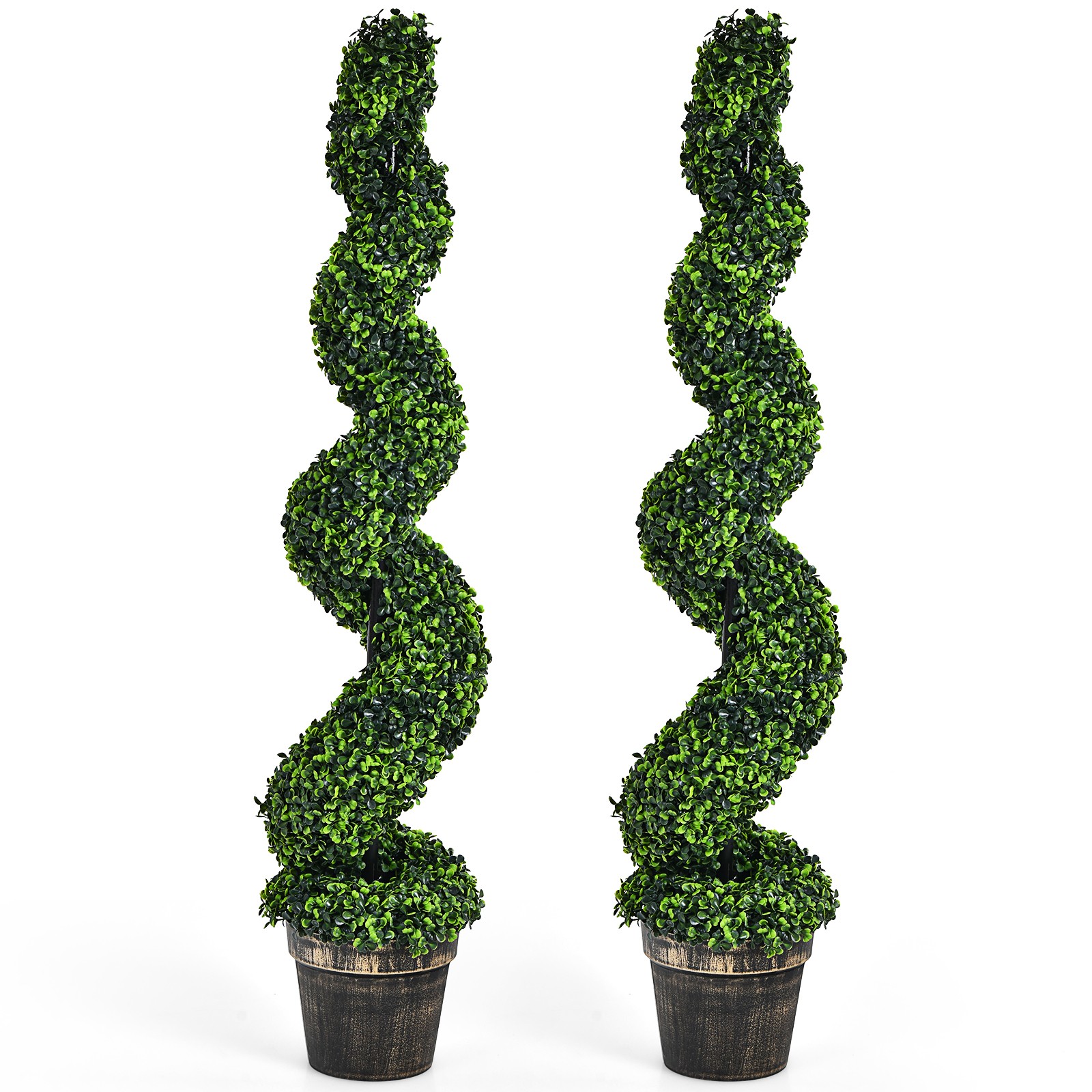 Costway 4Ft 2 Pack Artificial Spiral Boxwood Topiary Tree Indoor Outdoor Decor