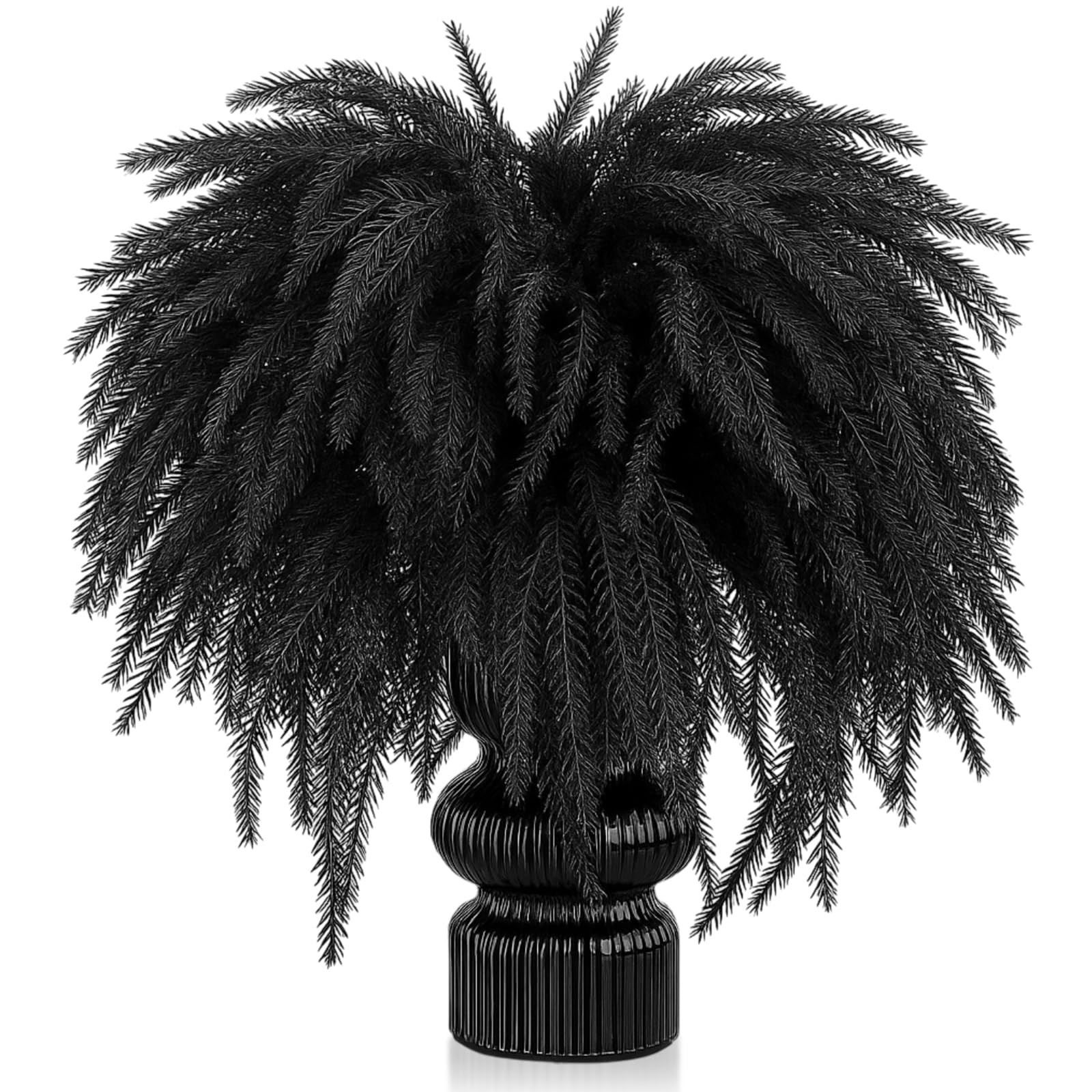 12 PCS Halloween Artificial Black Norfolk Pine Branch Faux Flowers 17.7 Inch